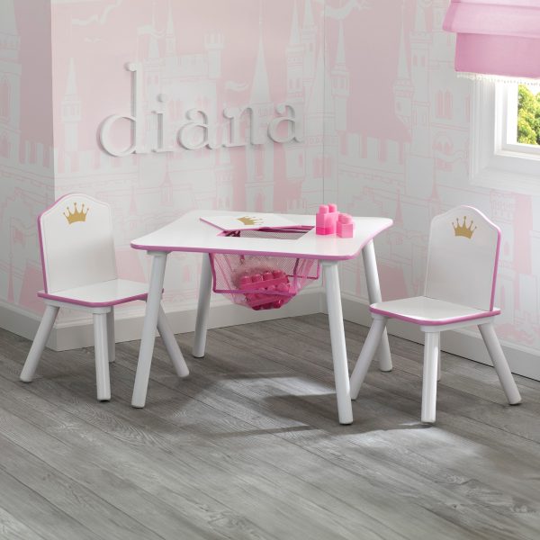 Princess Crown Kids Chair Set and Table, White Pink Online Hot Sale