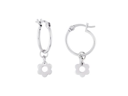 KAIA HOOP EARRINGS SILVER FLOWER For Sale