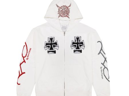 Xman Men s Rhinestone Zip Hoodie White Online now