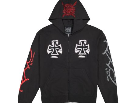 Xman Mens Rhinestone Zip Hoodie Black For Discount