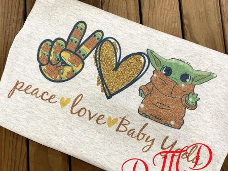 Peace Love and Baby Yoda  Sublimation shirt Online now