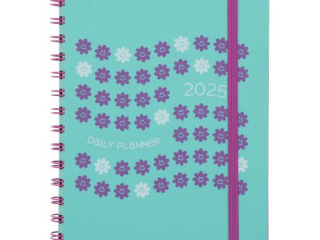 2025 A5 Diary - Daily Planner - Happy Flowers - Imitation Leather Wirebound For Discount