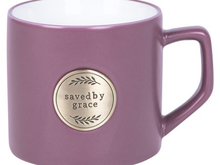 Saved By Grace Ceramic Mug with Metal Badge Hot on Sale