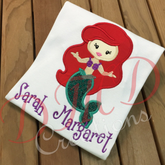 Ariel inspired Shirt, Disney Princess Applique Shirt, Ariel Birthday Shirt For Sale