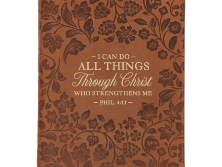 I Can Do All Things Through Christ Brown Floral Faux Leather Journal with Zipped Closure on Sale