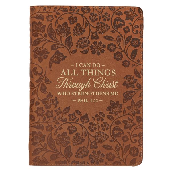 I Can Do All Things Through Christ Brown Floral Faux Leather Journal with Zipped Closure on Sale