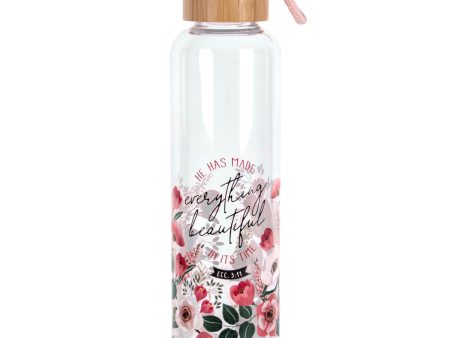 He Has Made Everything Beautiful in It s Time Glass Water Bottle with Bamboo Lid For Sale