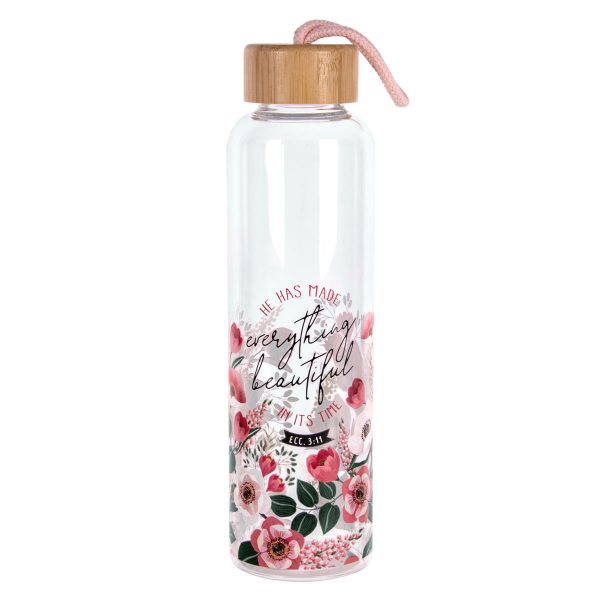 He Has Made Everything Beautiful in It s Time Glass Water Bottle with Bamboo Lid For Sale