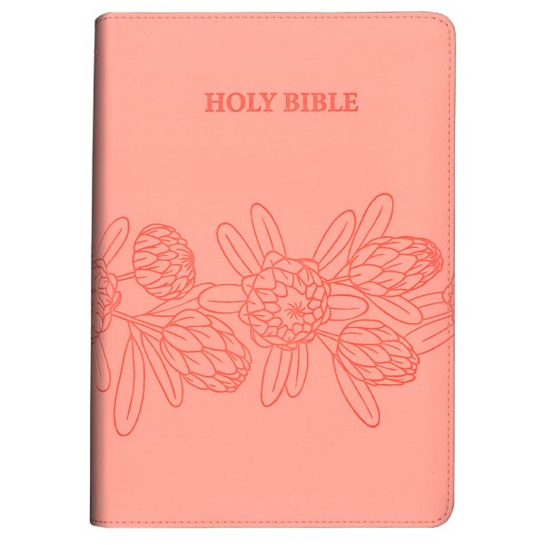 NIV Salmon Pink Protea Imitation Leather Compact Holy Bible Red Letter Online now