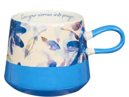 Turn Your Worries Into Prayers Floral Dark Blue Double Mold Ceramic Mug Cheap