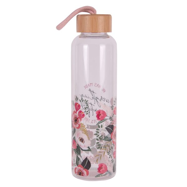 He Has Made Everything Beautiful in It s Time Glass Water Bottle with Bamboo Lid For Sale