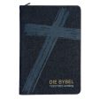 Afrikaans 1933 1953 Vertaling Kunsleer Denim Medium Naslaan Bybel Met Ritssluiter For Sale