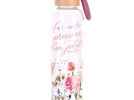 Far More Precious than Jewels Glass Water Bottle with Bamboo Lid Online Sale