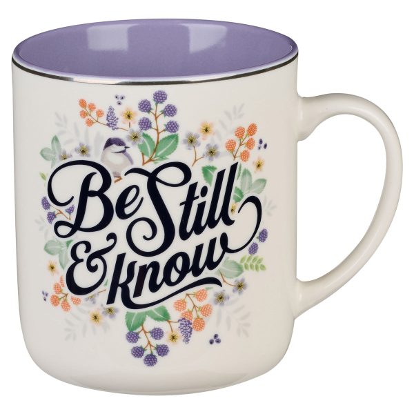 Be Still & Know Floral Purple Interior Ceramic Mug - Ps. 46:10 Cheap