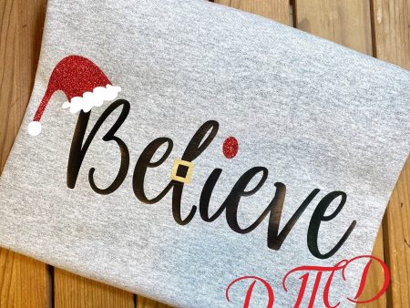 Believe in Santa Shirt, Santa Hat shirt, Christmas Shirt Hot on Sale