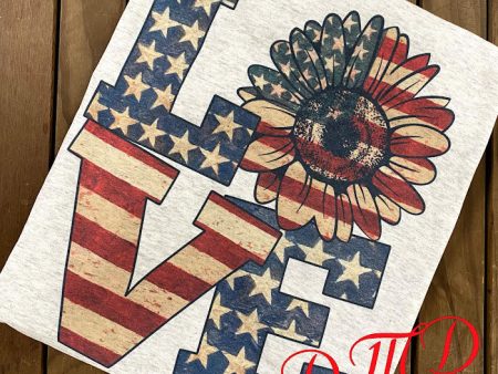 Love, Sunflower and America  Sublimation shirt For Sale