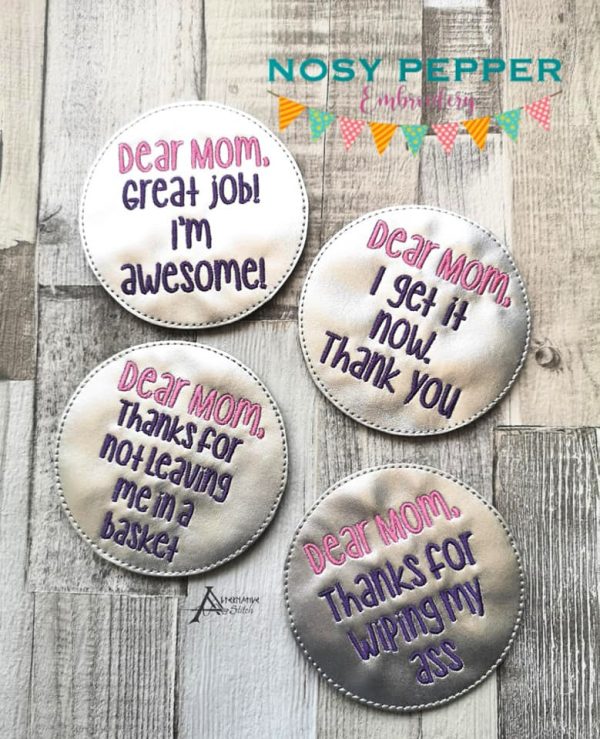 Dear Mom Mum Coaster set (2 versions available: US & UK versions) includes 4 designs machine embroidery design DIGITAL DOWNLOAD Online now