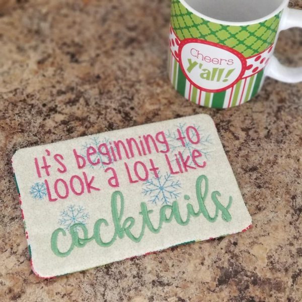 It s beginning to look a lot like cocktails ITH Mug Rug (4 sizes included) machine embroidery design DIGITAL DOWNLOAD Hot on Sale