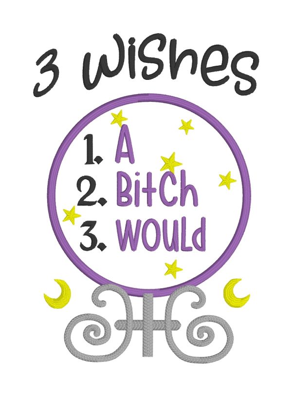 3 Wishes applique (4 sizes included) machine embroidery design DIGITAL DOWNLOAD For Sale