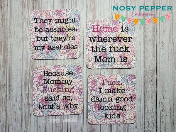 Mature Mom Coaster set of 4 designs machine embroidery design DIGITAL DOWNLOAD Fashion