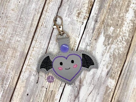 Heart Bat Snap tab machine embroidery design DIGITAL DOWNLOAD For Sale