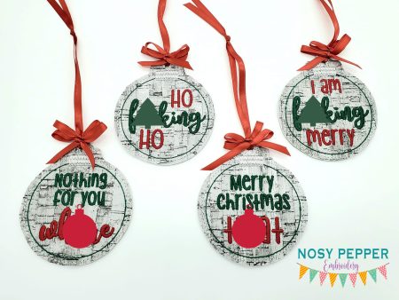 Mature Christmas ornament set of 4 designs (4x4 hoop) machine embroidery design DIGITAL DOWNLOAD For Cheap