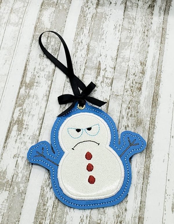 Grumpy Snowman applique ornament 4x4 machine embroidery design DIGITAL DOWNLOAD Online Sale