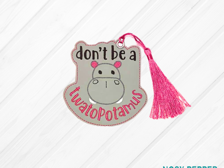 Twatopotamus Bookmark bag tag ornament 4x4 machine embroidery design DIGITAL DOWNLOAD on Sale