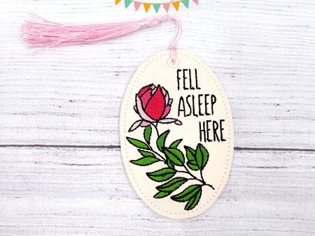 Fell asleep here bookmark bag tag ornament 4x4 machine embroidery design DIGITAL DOWNLOAD Online