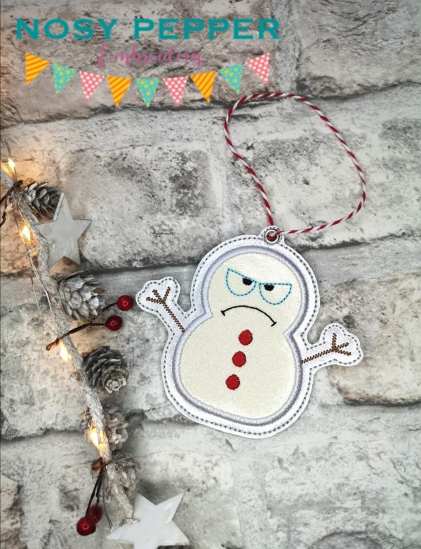 Grumpy Snowman applique ornament 4x4 machine embroidery design DIGITAL DOWNLOAD Online Sale