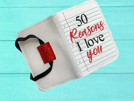 50 Reasons I love you notebook cover (2 sizes included) machine embroidery design DIGITAL DOWNLOAD For Sale