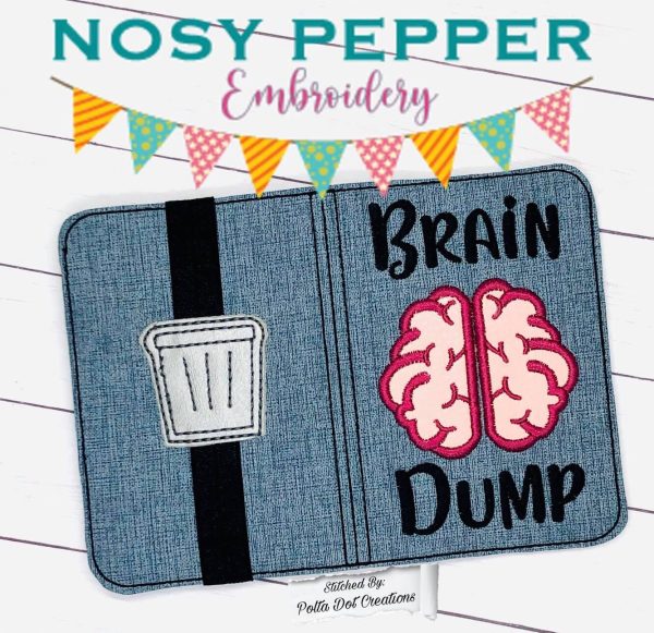 Brain Dump applique notebook cover (2 sizes available) machine embroidery design DIGITAL DOWNLOAD Fashion