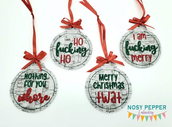 Mature Christmas ornament set of 4 designs (4x4 hoop) machine embroidery design DIGITAL DOWNLOAD For Cheap