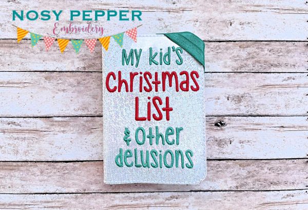 My kid s christmas list and other delusions notebook cover (2 sizes available) machine embroidery design DIGITAL DOWNLOAD Fashion