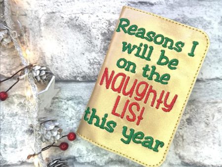 Reasons I will be on the naughty list notebook cover (2 sizes available) machine embroidery design DIGITAL DOWNLOAD Discount