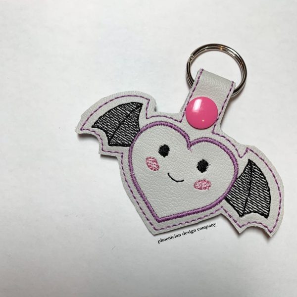 Heart Bat Snap tab machine embroidery design DIGITAL DOWNLOAD For Sale