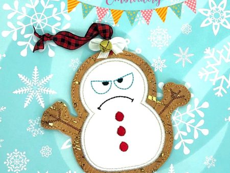 Grumpy Snowman applique ornament 4x4 machine embroidery design DIGITAL DOWNLOAD Online Sale