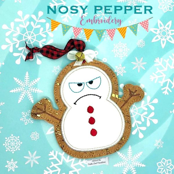 Grumpy Snowman applique ornament 4x4 machine embroidery design DIGITAL DOWNLOAD Online Sale